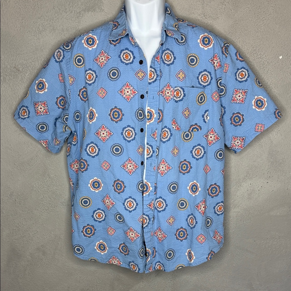 Cubavera Blue Geometric Pattern Shirt